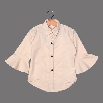 CREAM FLAPPER FULL SLEEVES SHIRT FOR GIRLS